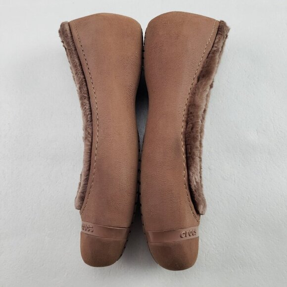 Crocs Nanook Faux Fur Flat Womens 8 Brown Slip On Comfort Shoe Lined Cap Toe - Picture 5 of 9